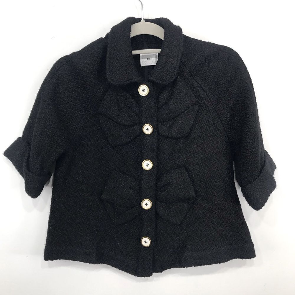 Bizz Black Fiber Wool Blend Bow Button Front
Statement Blazer Jacket